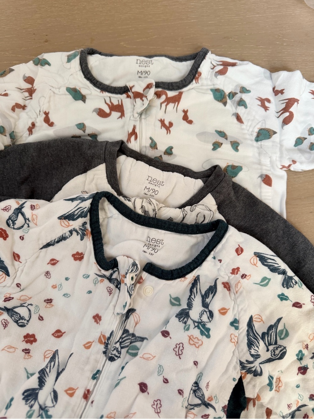 NEST Fragrances Kids Pajama Set - White with Teal, Rust & Navy Bird Prints
